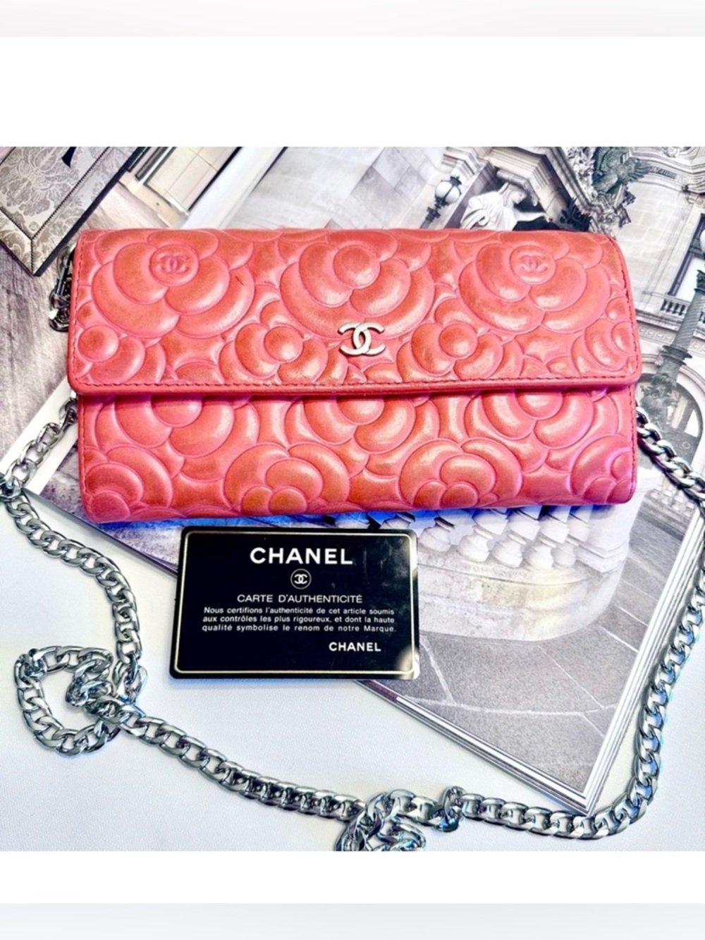 Chanel Camellia Embossed Flap Wallet